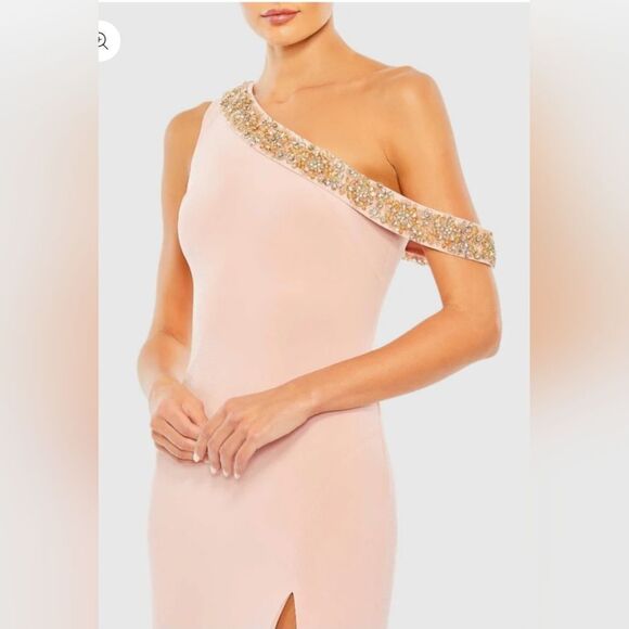 Mac Duggal 68163 Beaded Drop Shoulder Jersey Gown NWOT size 10 Rose Pink - Picture 3 of 7